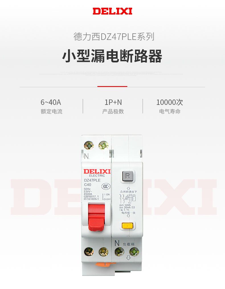 德力西漏電斷路器DZ47PLE 德力西漏電開(kāi)關(guān)2P寬度 額定電流6/10/16/20/25/32/40/63A 正品德力西漏電斷路器