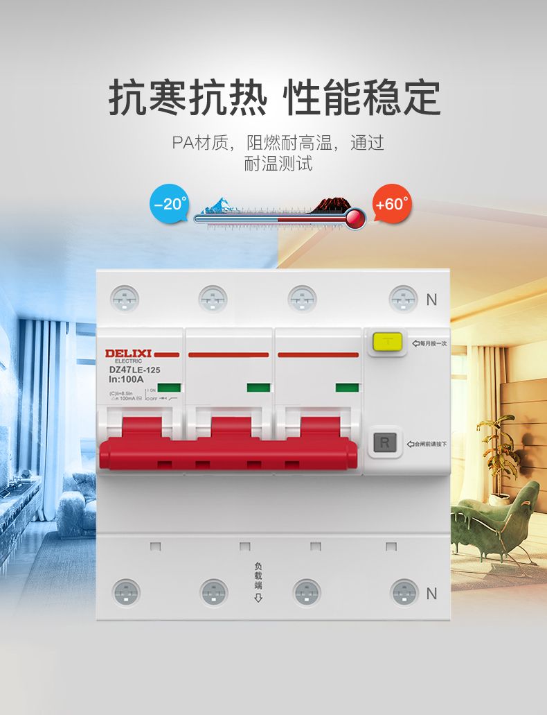德力西大功率漏電開關(guān)DZ47LE 2P-100A/125A D型漏電斷路器 兩相大功率漏電保護器 2極漏電開關(guān)